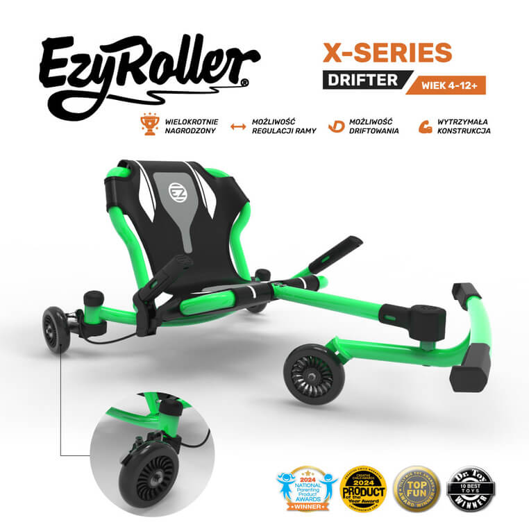 EzyRoller Drifter X Pojazd gokart napędzany nogami driftingowy 4-12 lat - Lime green / EzyRoller