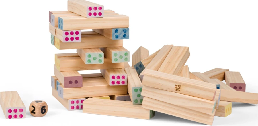 Duża wieża XXL - drewniana gra zręcznościowa z kostką / BS Toys