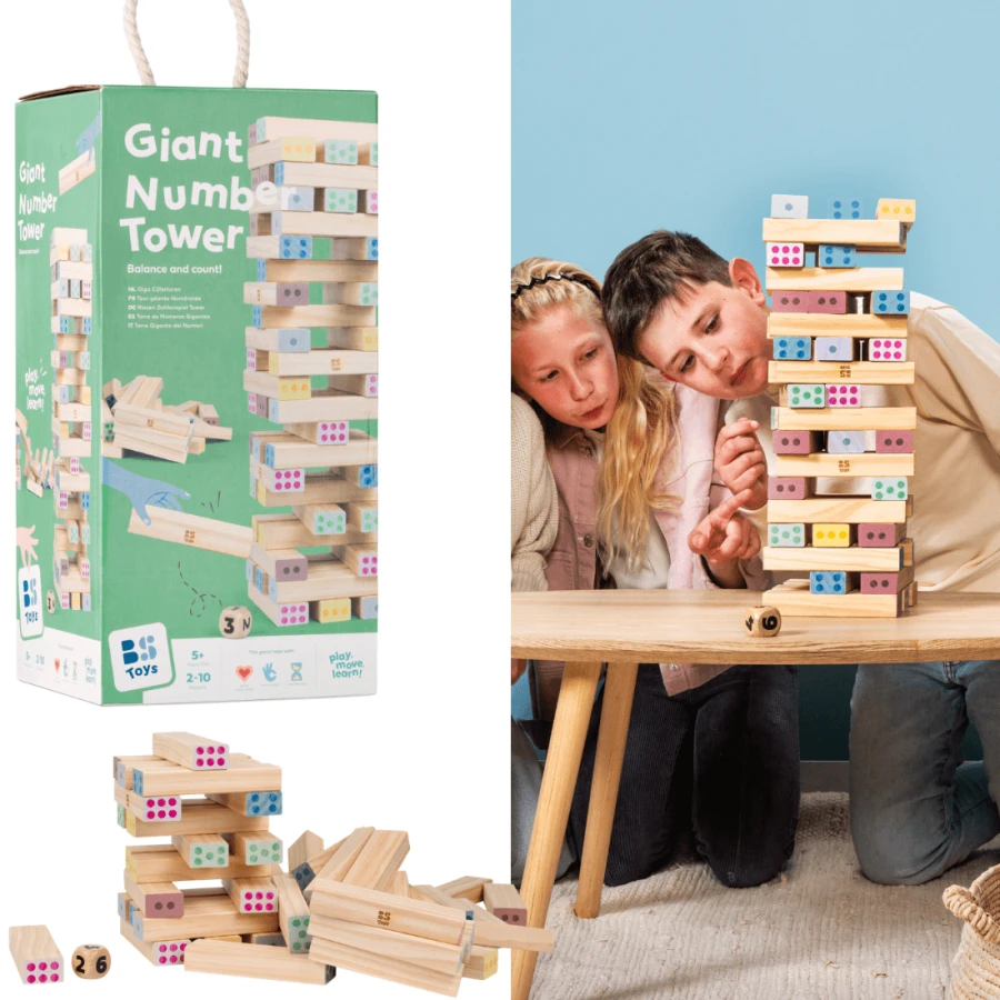 Duża wieża XXL - drewniana gra zręcznościowa z kostką / BS Toys