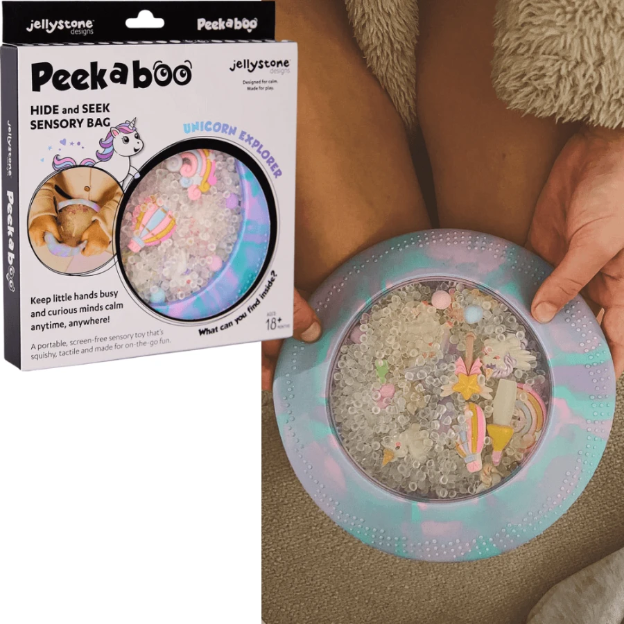 Sensoryczny dysk z figurkami A-Ku-Ku! Peekaboo - Jednorożec / Jellystone