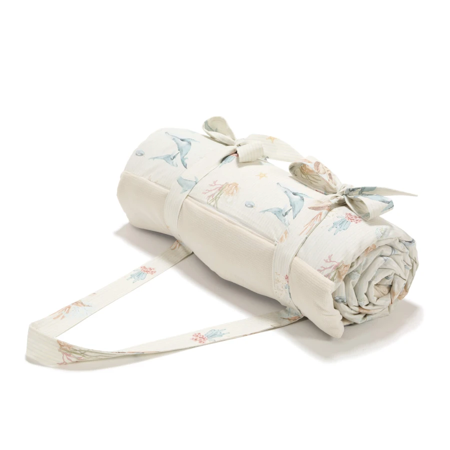 Koc piknikowy z kieszonką, mata do zabawy XXL 180x190 - SEAWORLD by Magdalena Lampraska / La Millou