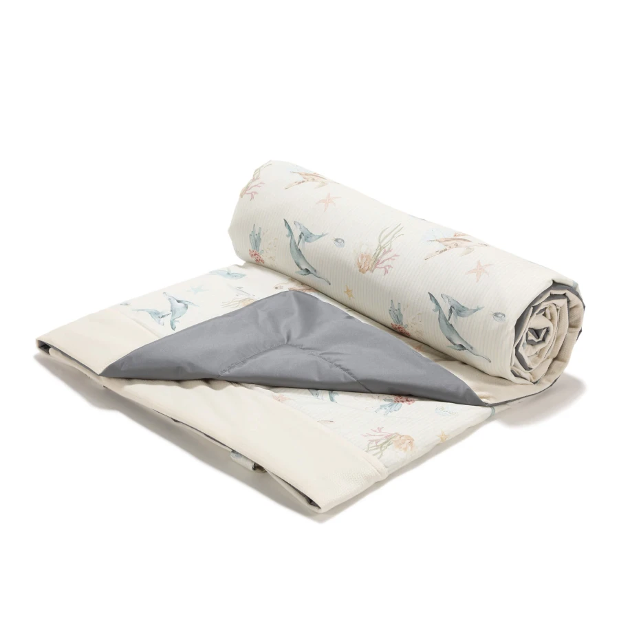 Koc piknikowy z kieszonką, mata do zabawy XXL 180x190 - SEAWORLD by Magdalena Lampraska / La Millou