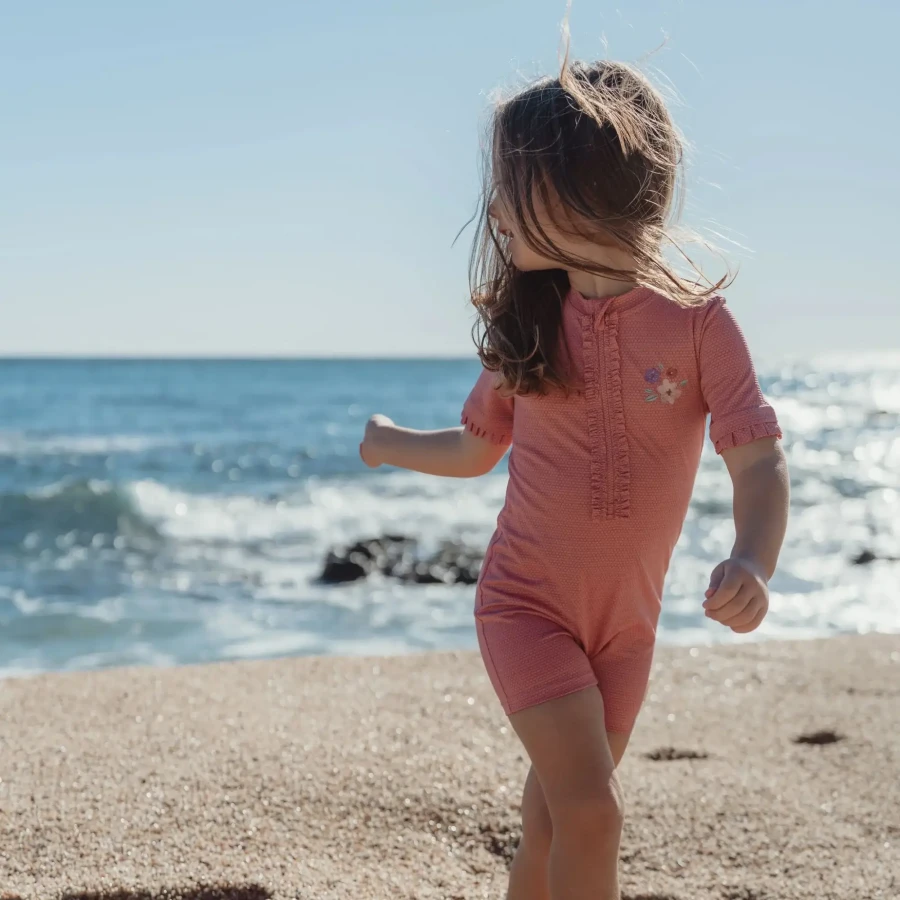 Swimsuit z krótkim rękawem Dreamy Pink Sparkle / Little Dutch