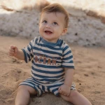 Swimsuit z krótkim rękawem Ocean Blue Stripes / Little Dutch