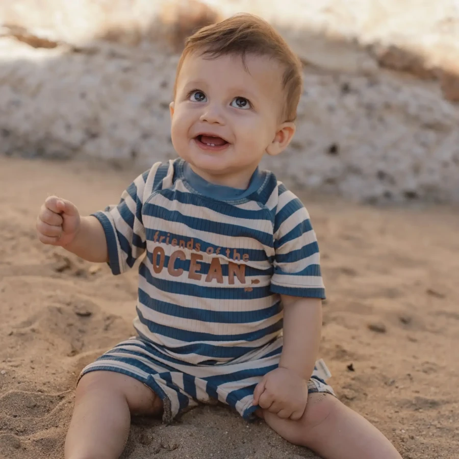 Swimsuit z krótkim rękawem Ocean Blue Stripes / Little Dutch