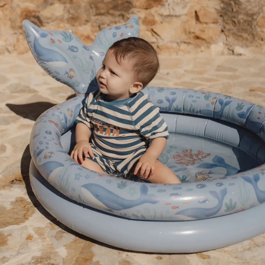 Swimsuit z krótkim rękawem Ocean Blue Stripes / Little Dutch