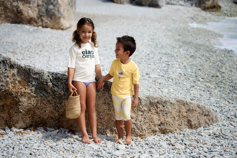 Koszulka do pływania z krótkim rękawem przeciwsłoneczna UV60 Splash & Fun Ice Cream - Pale yellow / Lassig