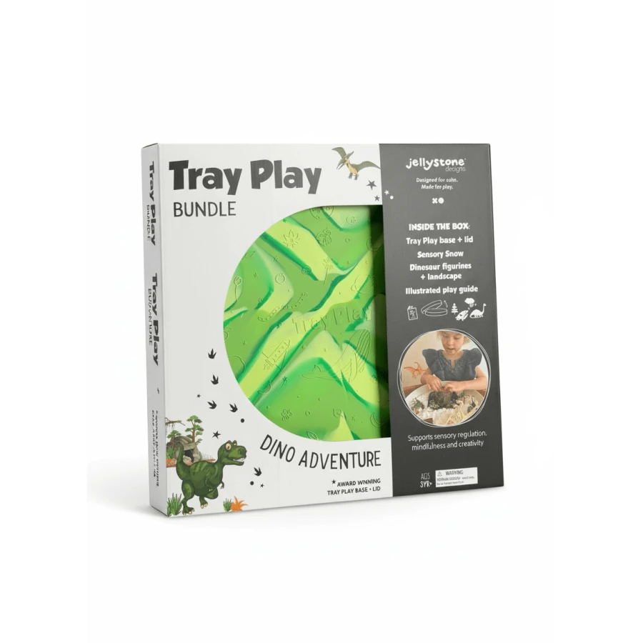 Zestaw sensoryczny Świat dinozaurów, tacka + figurki + śnieg sensoryczny / Jellystone