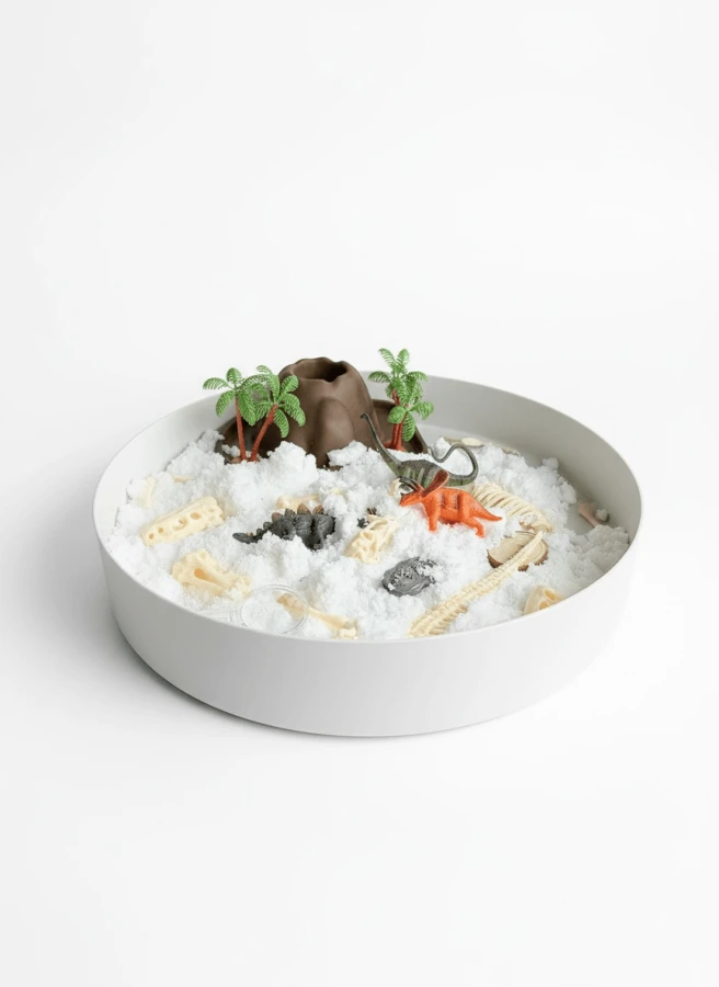 Zestaw sensoryczny Świat dinozaurów, tacka + figurki + śnieg sensoryczny / Jellystone