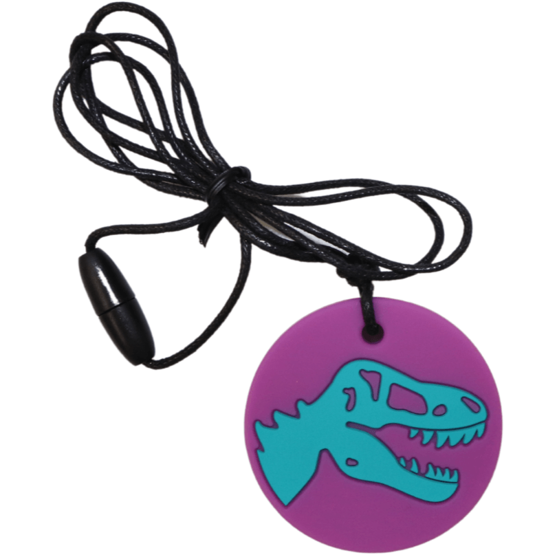 Gryzak terapeutyczny, antystresowy naszyjnik - Dinozaur fioletowy / Jellystone