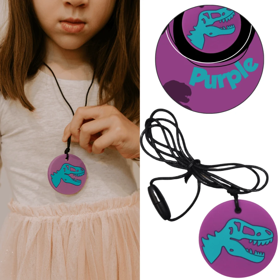 Gryzak terapeutyczny, antystresowy naszyjnik - Dinozaur fioletowy / Jellystone