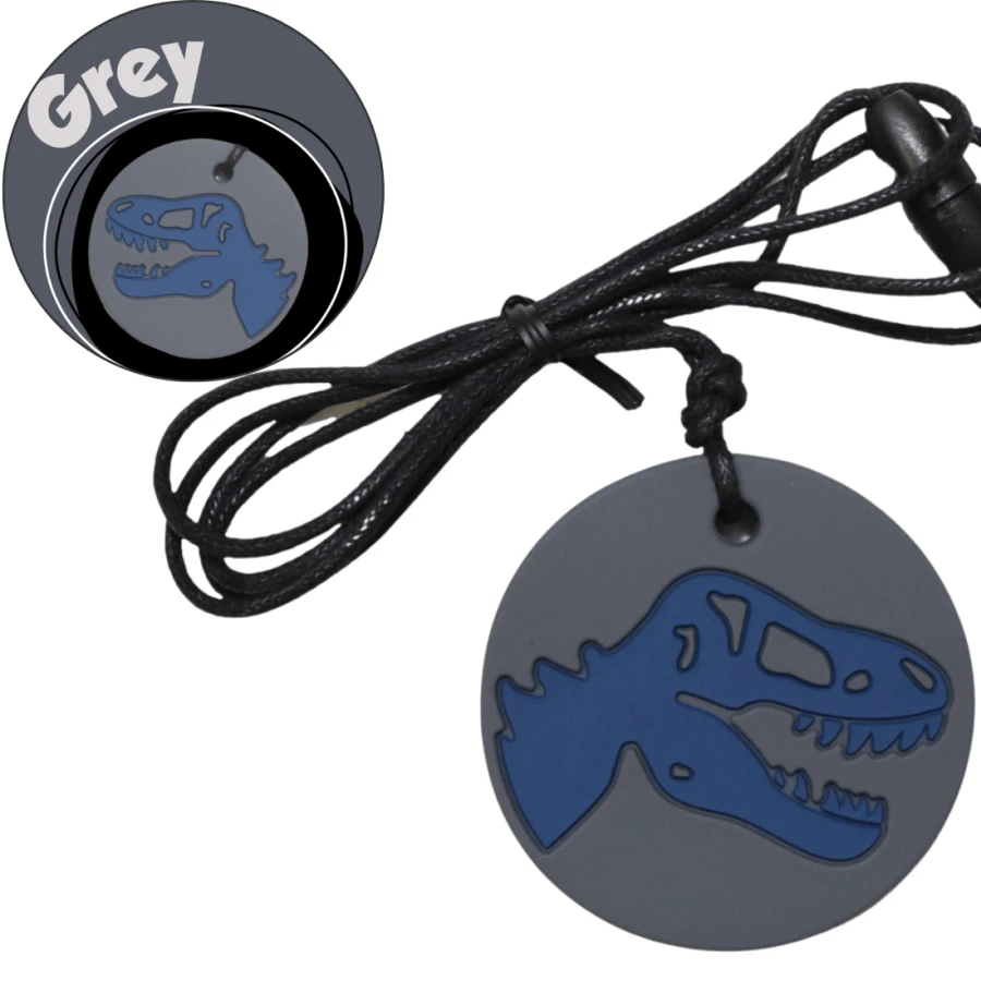 Gryzak terapeutyczny, antystresowy naszyjnik - Dinozaur szary / Jellystone