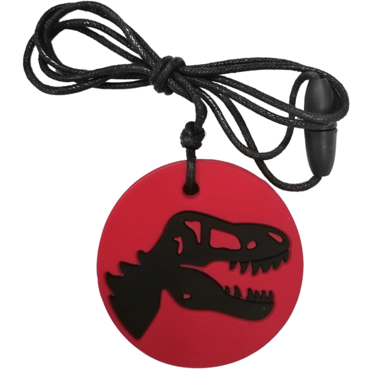 Gryzak terapeutyczny, antystresowy naszyjnik - Dinozaur czerwony / Jellystone