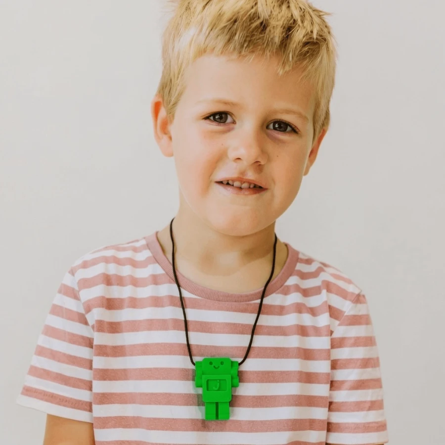 Gryzak terapeutyczny, antystresowy naszyjnik Robot - Grassy Green / Jellystone