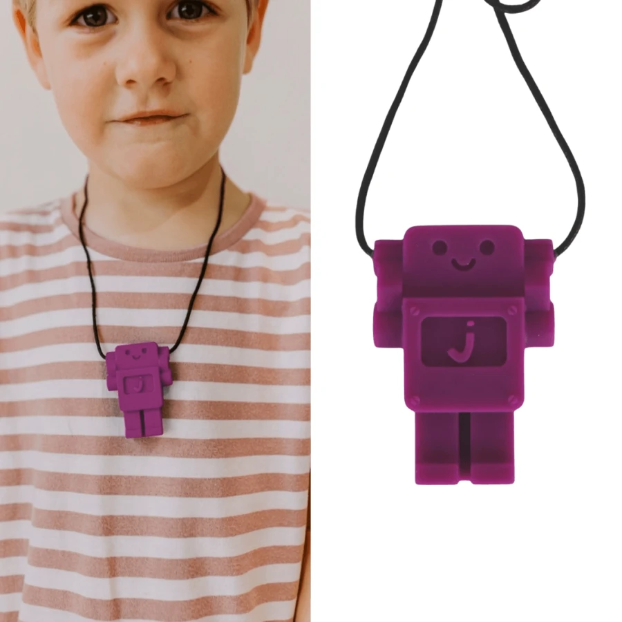 Gryzak terapeutyczny, antystresowy naszyjnik Robot - Purple Grape / Jellystone