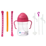 Zestaw na start 3w1, bidon 240ml Malinowy, smycz Strawberry Shake, zapasowe słomki / b.box