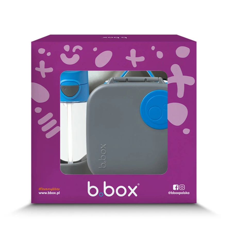 Zestaw Mini Lunchbox + Butelka tritanowa ze słomką 450 ml - Blue Slate / B.box