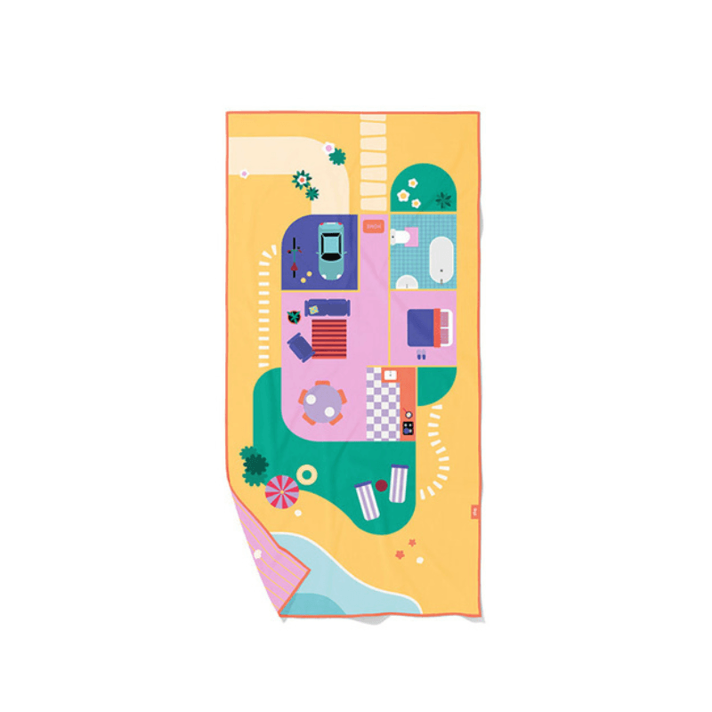 Dwustronny ręcznik plażowy PlayTowels - Doll house / QUUT