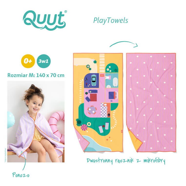 Dwustronny ręcznik plażowy PlayTowels - Doll house / QUUT