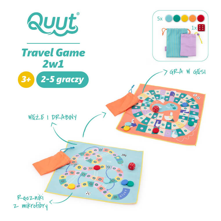 Podróżny, wodoodporny zestaw gier 2w1 Węże i Drabiny oraz Gra w Gęsi / QUUT