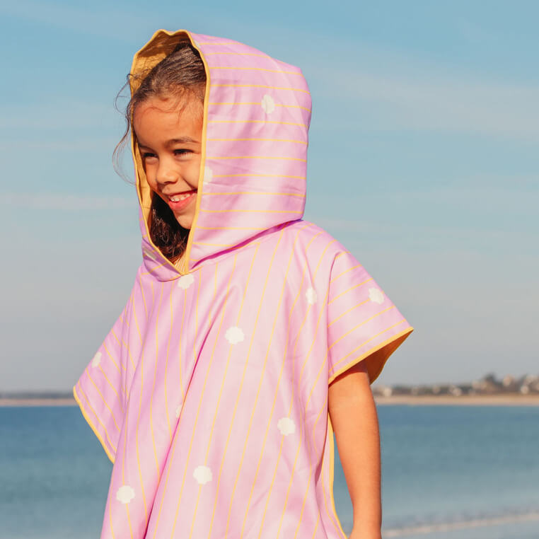 Dwustronne poncho kąpielowe dla dzieci Banana Pink / QUUT