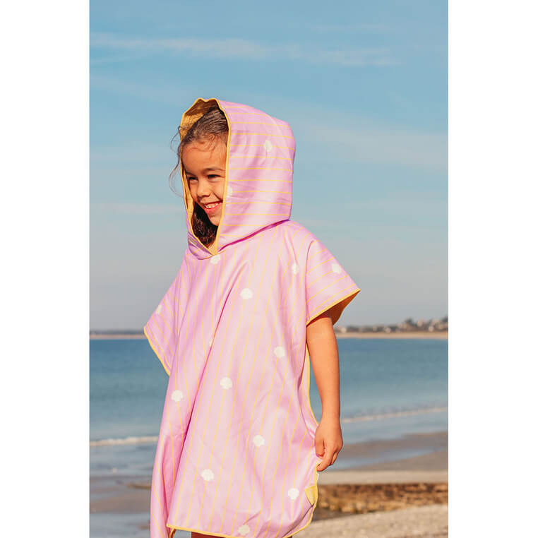 Dwustronne poncho kąpielowe dla dzieci Banana Pink / QUUT