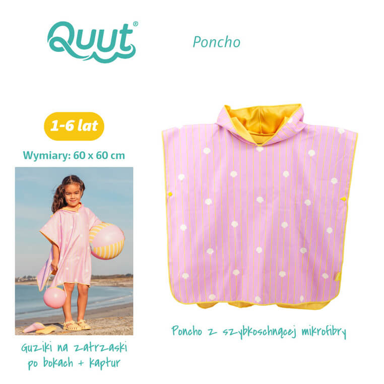 Dwustronne poncho kąpielowe dla dzieci Banana Pink / QUUT