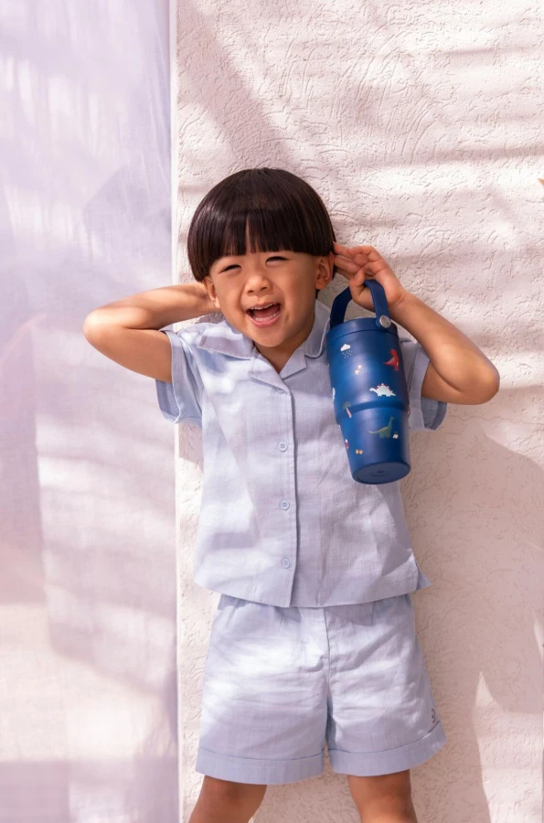 Kubek termiczny z uchwytem 600ml - Blue Dino / Citron