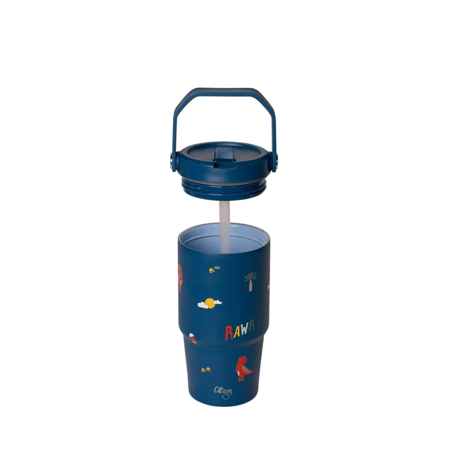 Kubek termiczny z uchwytem 600ml - Blue Dino / Citron