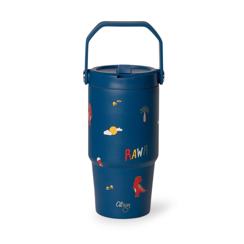 Kubek termiczny z uchwytem 600ml - Blue Dino / Citron