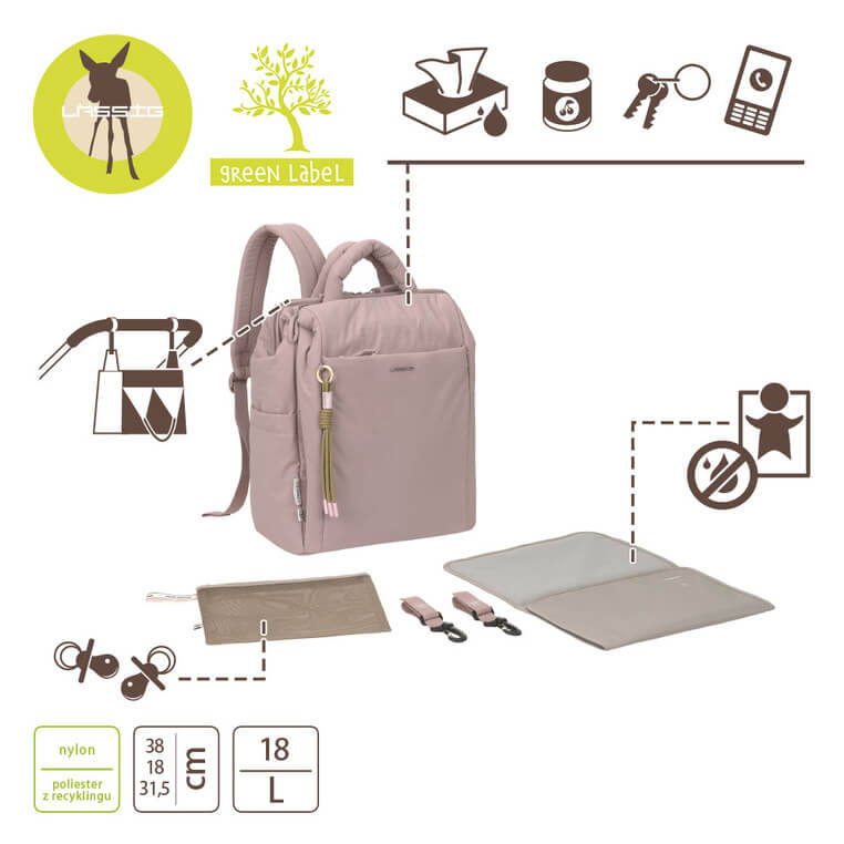 Plecak dla mamy kwadratowy z akcesoriami Minoa - powder rose / Lassig