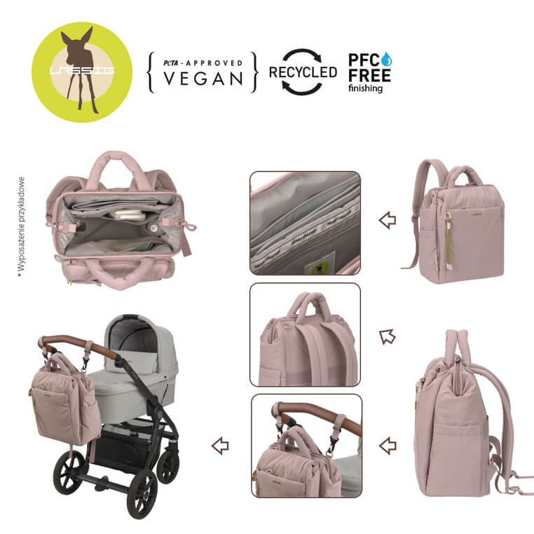 Plecak dla mamy kwadratowy z akcesoriami Minoa - powder rose / Lassig