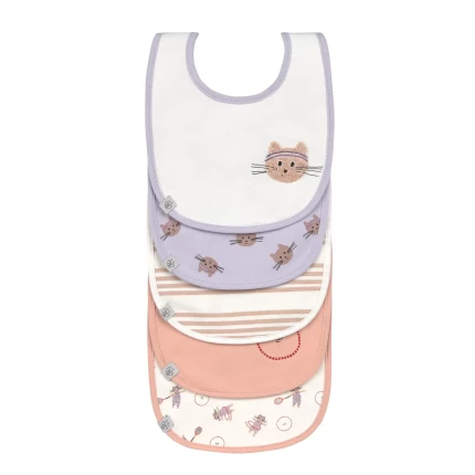 Materiałowe śliniaki Tiny Team, 5 szt. - Cat / Lassig