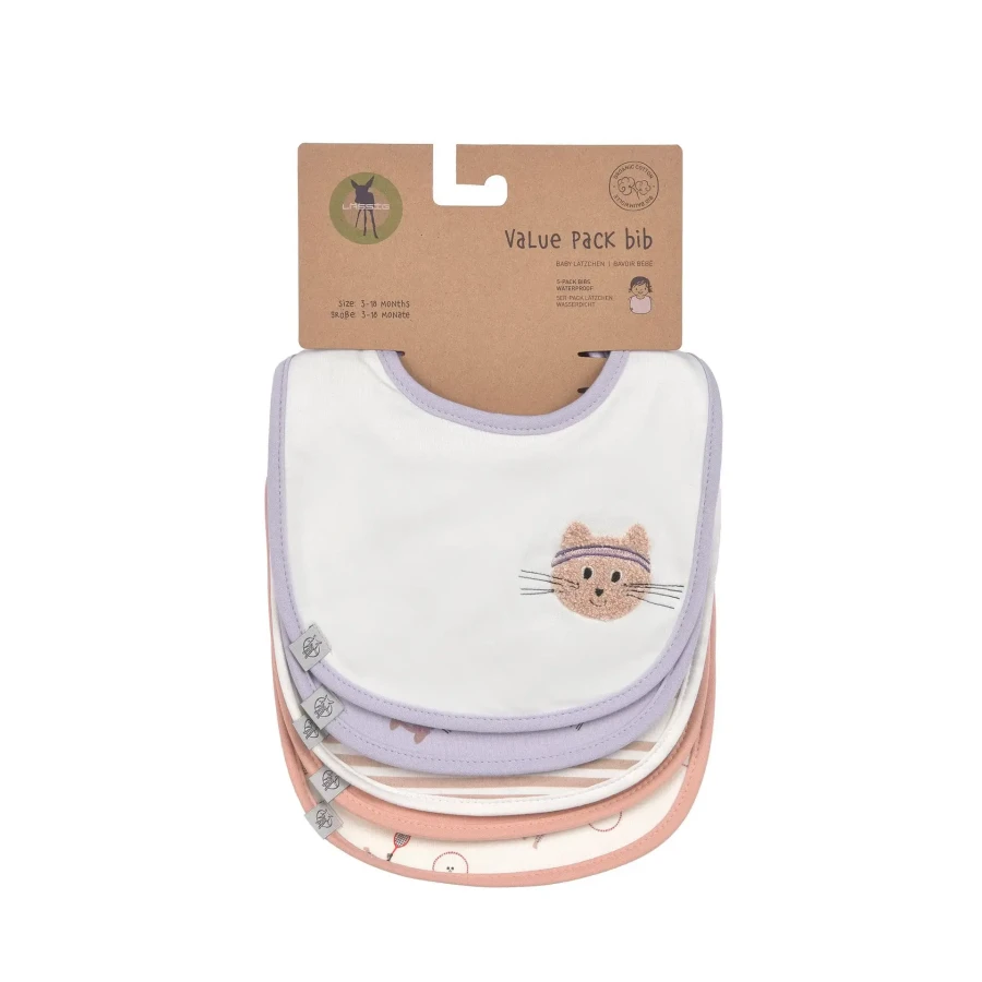 Materiałowe śliniaki Tiny Team, 5 szt. - Cat / Lassig