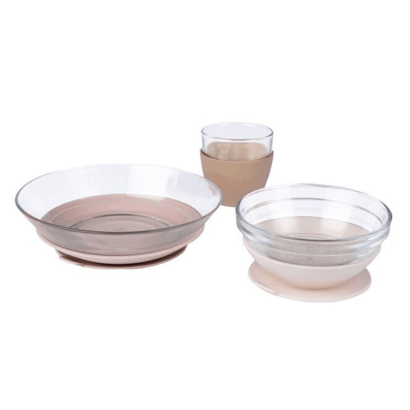 Komplet naczyń z hartowanego szkła z przyssawkami Cotton Candy / Beaba