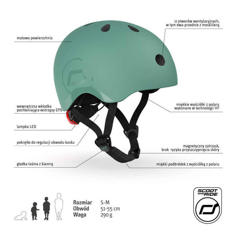  II GATUNEK: Kask S-M dla dzieci 3+ Forest / Scootandride
