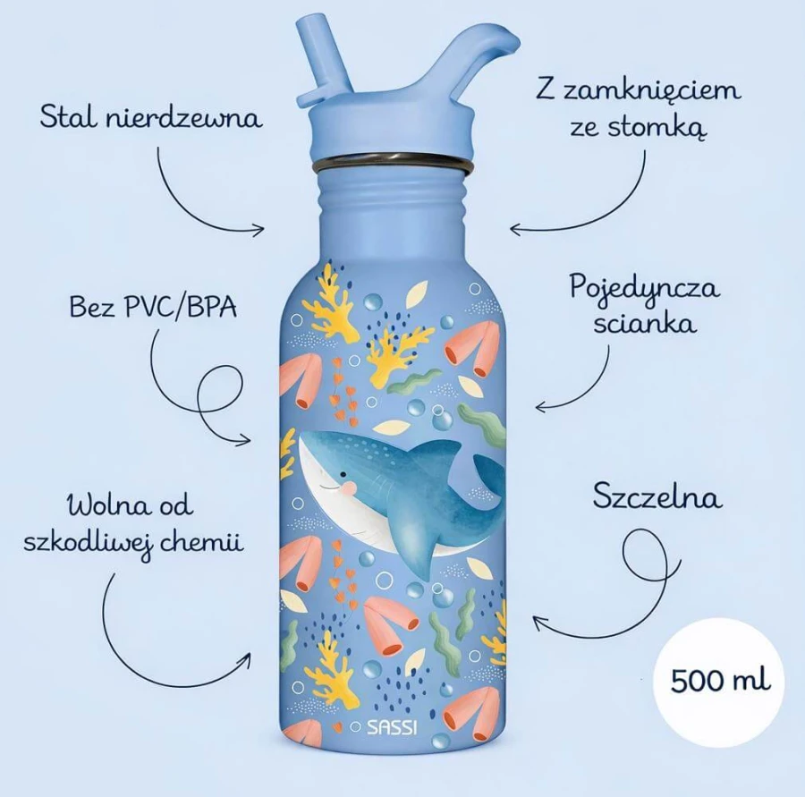 Butelka na wodę bidon 500 ml - Rekin / SASSI