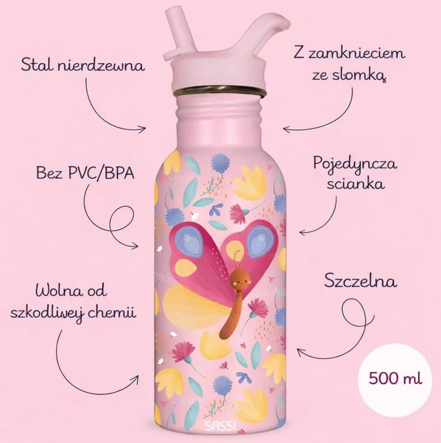 Butelka na wodę bidon 500 ml - Motyl / SASSI