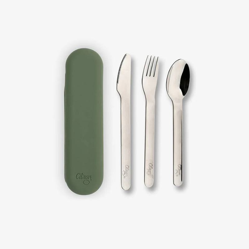 Zestaw sztućców ze stali nierdzewnej - Dino Olive Green / Citron