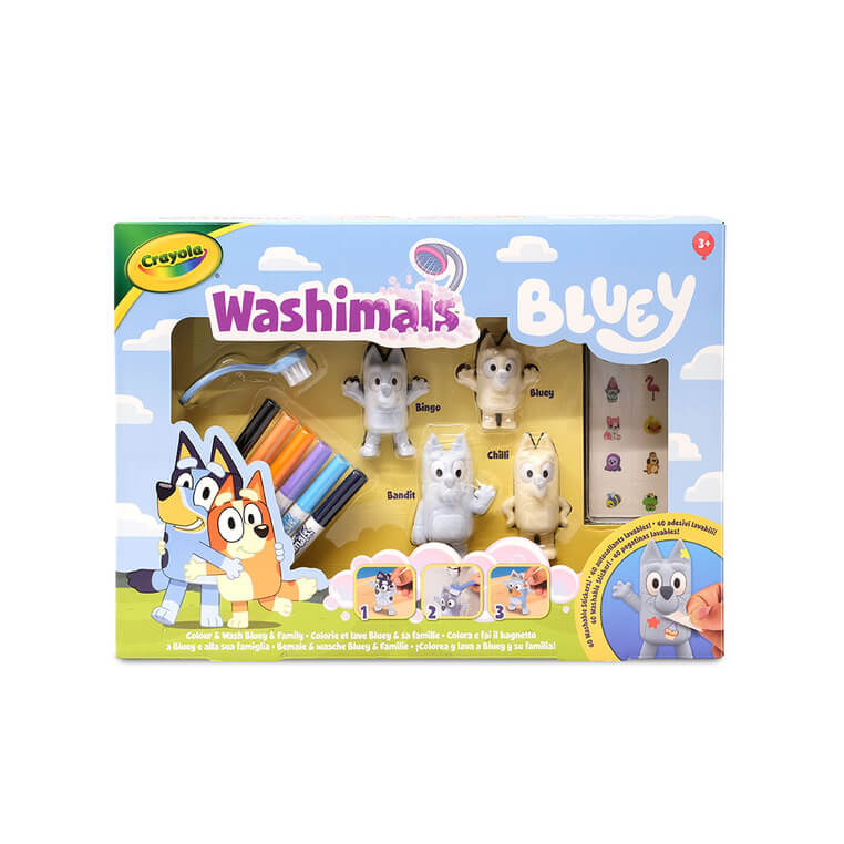 Zestaw 4 figurek do malowania i mycia Washimals, Bluey 3+ / Crayola