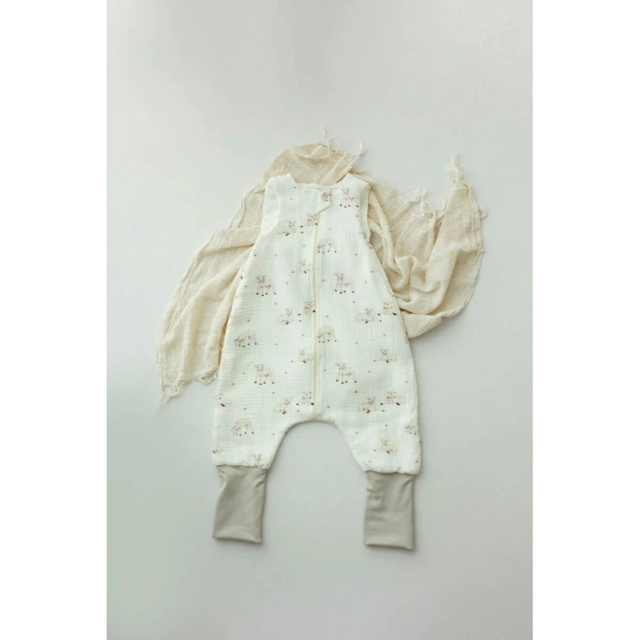 Śpiworek z organicznego muślinu z nogawkami 1-3 lata, 1.0 TOG - little sheeps / My Memi