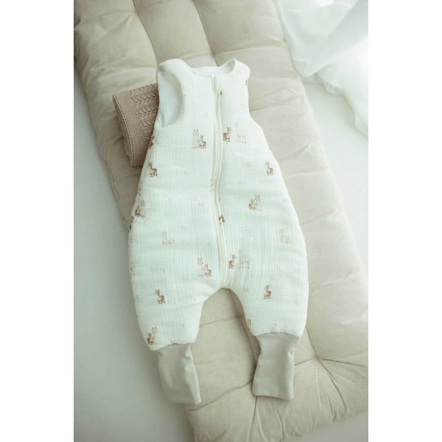 Śpiworek z organicznego muślinu z nogawkami 1-3 lata, 2,5 TOG - alpacas / My Memi