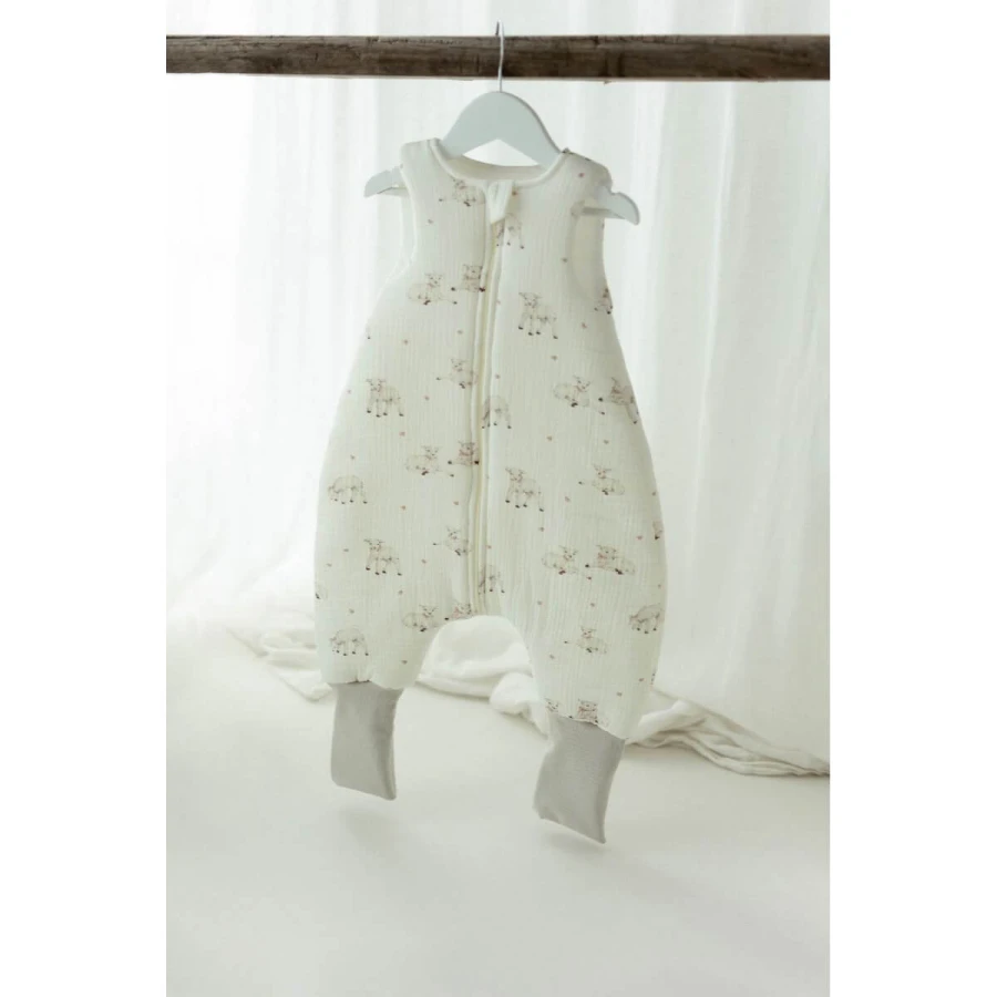 Śpiworek z organicznego muślinu z nogawkami 1-3 lata, 2,5 TOG - little sheeps / My Memi
