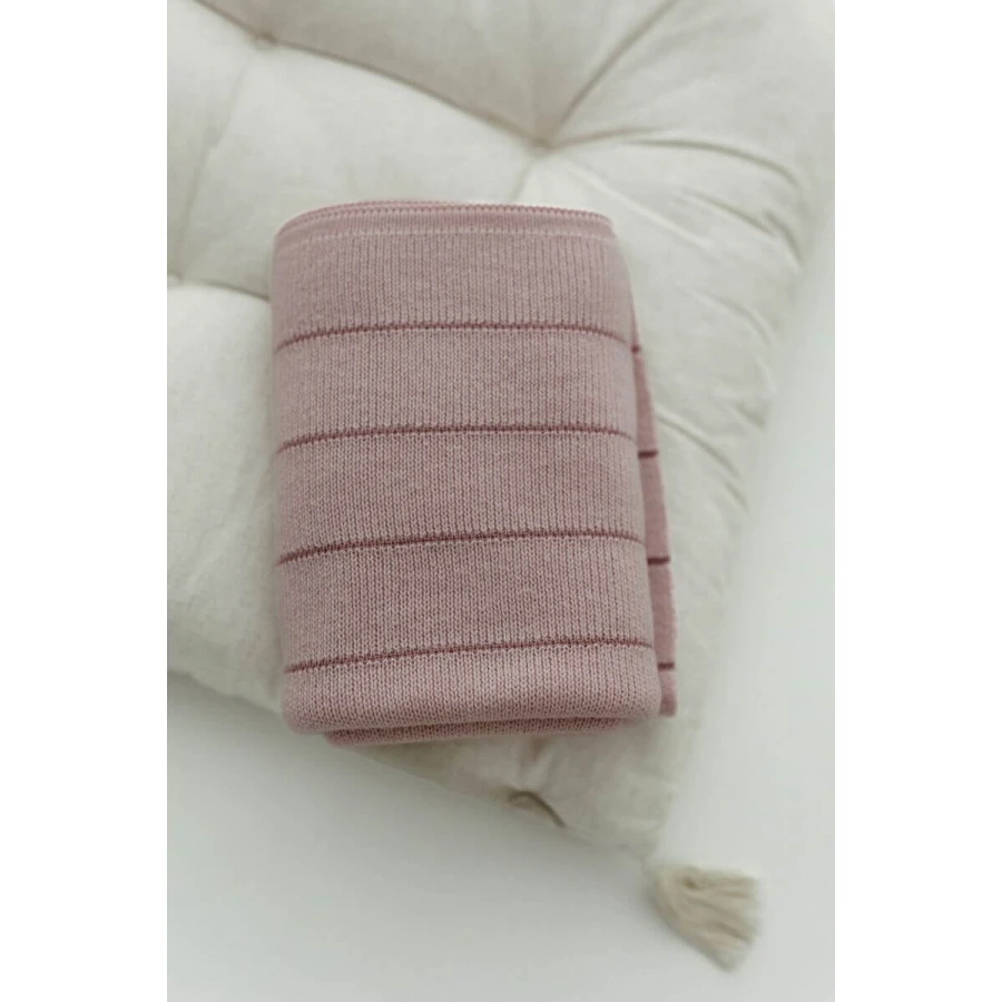 Kocyk ze 100% wełny merino powder pink Lines - premium collection / My Memi