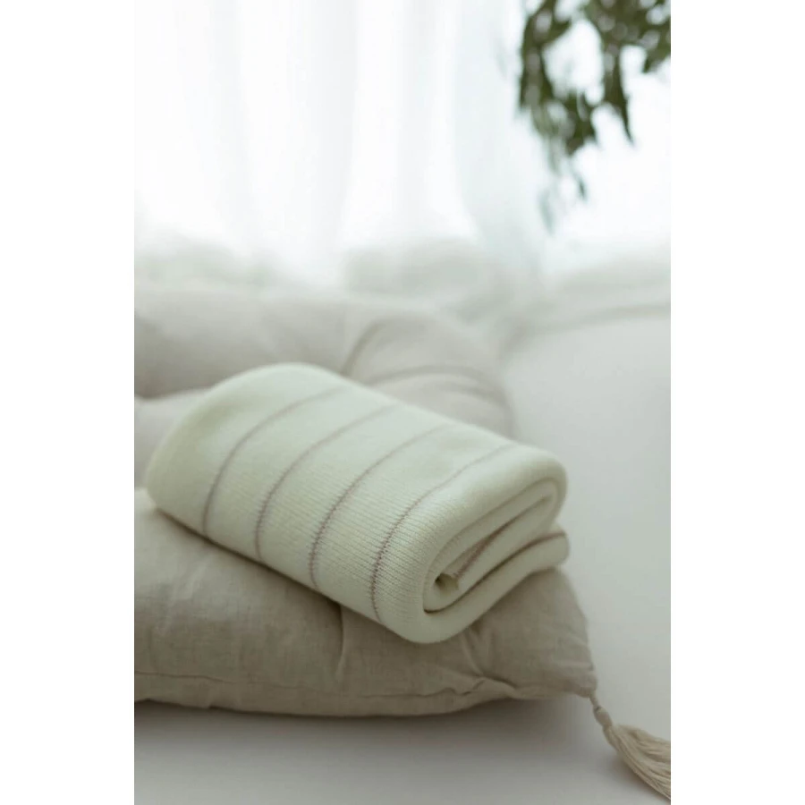 Kocyk ze 100% wełny merino cream Lines - premium collection / My Memi