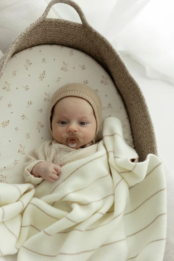 Kocyk ze 100% wełny merino cream Lines - premium collection / My Memi