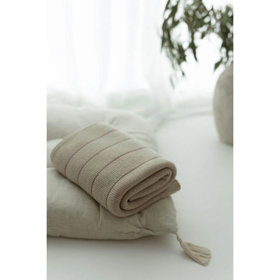 Kocyk ze 100% wełny merino warm beige Lines - premium collection / My Memi