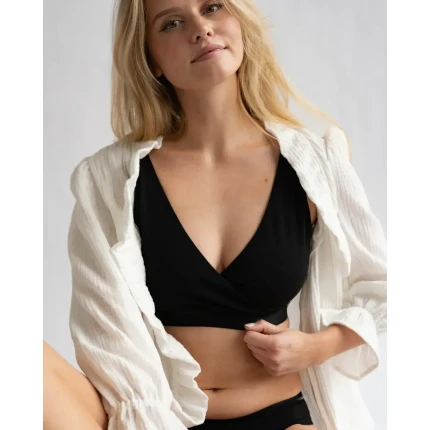 Biustonosz bawełniany do karmienia z dodatkowymi wkładkami wodoodpornymi - czarny / piapimo