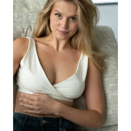 Biustonosz bawełniany do karmienia z dodatkowymi wkładkami wodoodpornymi - śmietankowy / piapimo