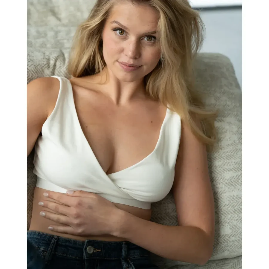 Biustonosz bawełniany do karmienia z dodatkowymi wkładkami wodoodpornymi - śmietankowy / piapimo